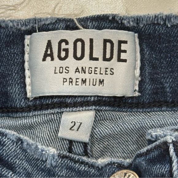 Agolde Sophie Skinny Jeans High Rise Cropped Distressed Dark Wash Blue Size 27 - Picture 8 of 11